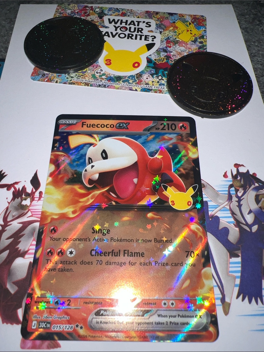Pokemon Fuecoco ex Holo Card - Red and Orange Artwork